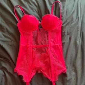 Hot pink bustier with garter straps